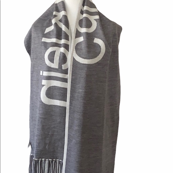Calvin Klein Accessories - Calvin Klein Beige & Gray Scarf Reversible Fringe